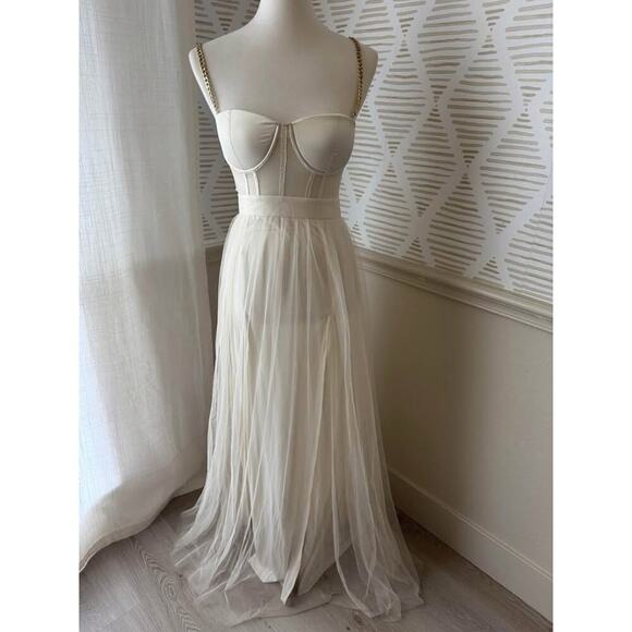 The Vintage Shop Ivory Gold Chain Mesh Tulle Bustier Corset Gown - Picture 2 of 6